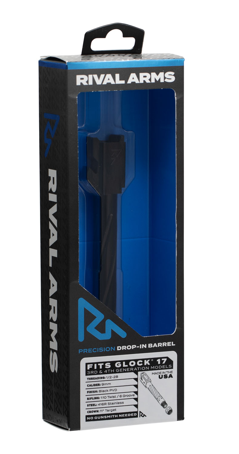 Rival Arms RA20G102A Precision 9mm Luger Compatible w/Glock 17 Gen3-4, 4.49" Fluted Threaded Black PVD Stainless Steel