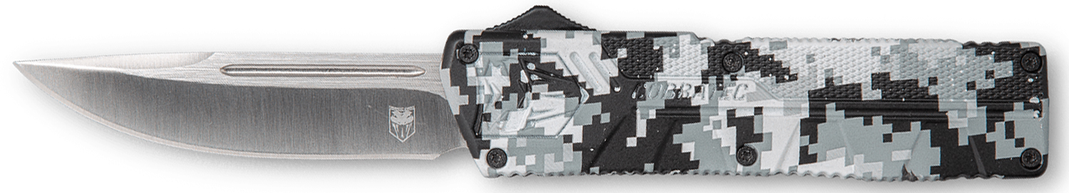 CobraTec Knives WDCCTLWDNS Lightweight 3.25" OTF Drop Point Plain D2 Steel Blade/Winter Digi Camo Aluminum Handle Includes Pocket Clip