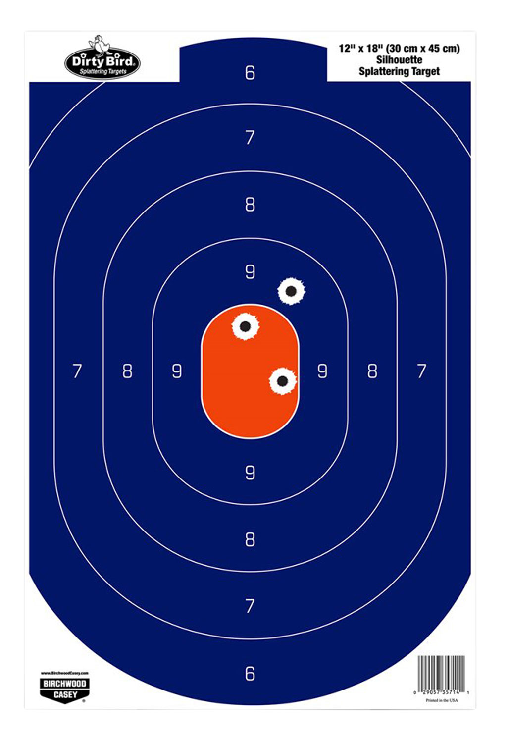 Birchwood Casey 35720 Dirty Bird Silhouette Tagboard Hanging Pistol 12" x 18" Blue/Orange White Impact Splatter 50 Per Pkg