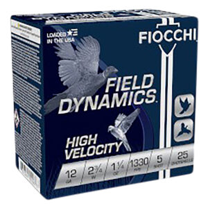 Fiocchi 12HV5 Field Dynamics High Velocity 12Gauge 2.75" 1 1/4oz 5Shot 25 Per Box/10 Case