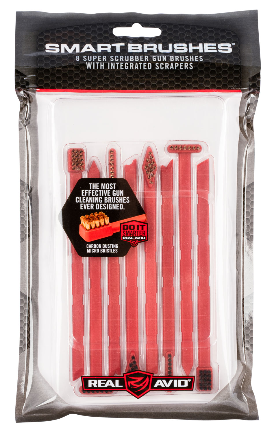 Real Avid AVSB01 Smart Brush  Multi-Caliber Universal Firearm Plastic 5.50″ Long Bronze/Nylon Bristles 8 Per Pkg