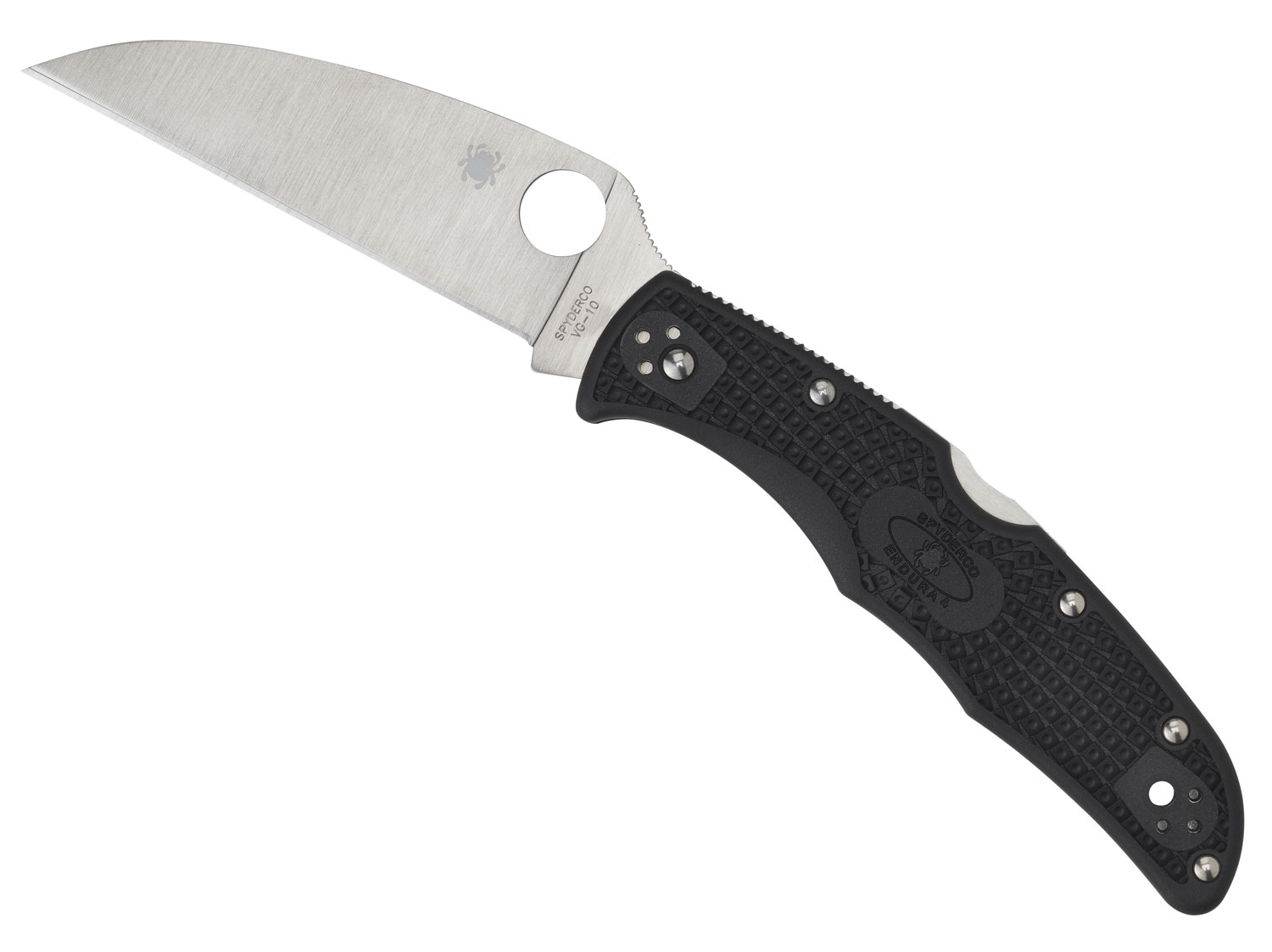 Spyderco C10FPWCBK Endura 4 Lightweight 3.78" Folding Wharncliffe Plain VG-10 SS Blade Black Bi-Directional Texturing FRN Handle Includes Pocket Clip