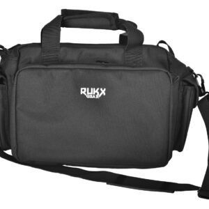 Rukx Gear ATICTRBB Tactical Range Bag  Water Resistant Black 600D Polyester with Hidden Handgun Pocket, Mag & Ammo Storage, Non-Rust Zippers & Carry Handle 16" x 7.50" x 10.50" Interior Dimensions