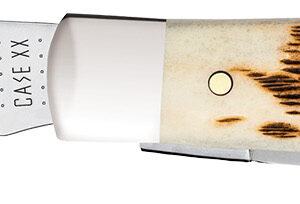 Case 00013 Trapper Mini 2.70"/2.75" Folding Clip Point/Spey Plain Mirror Polished Tru-Sharp SS Blade, Peach Seed Jigged Amber Bone Handle