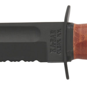 Ka-Bar 1252 USMC  5.25" Fixed Clip Point Part Serrated Black 1095 Cro-Van Blade, Brown Leather Handle, Includes Sheath