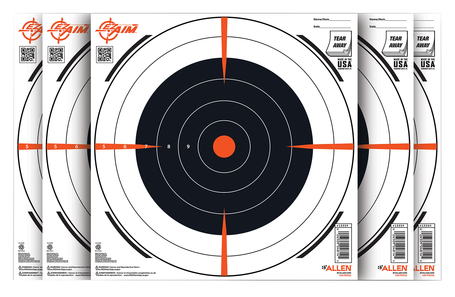 EZ-Aim 15334100 Shooting Target Bullseye Paper Hanging 12" x 12" Black/White 100 Per Pack
