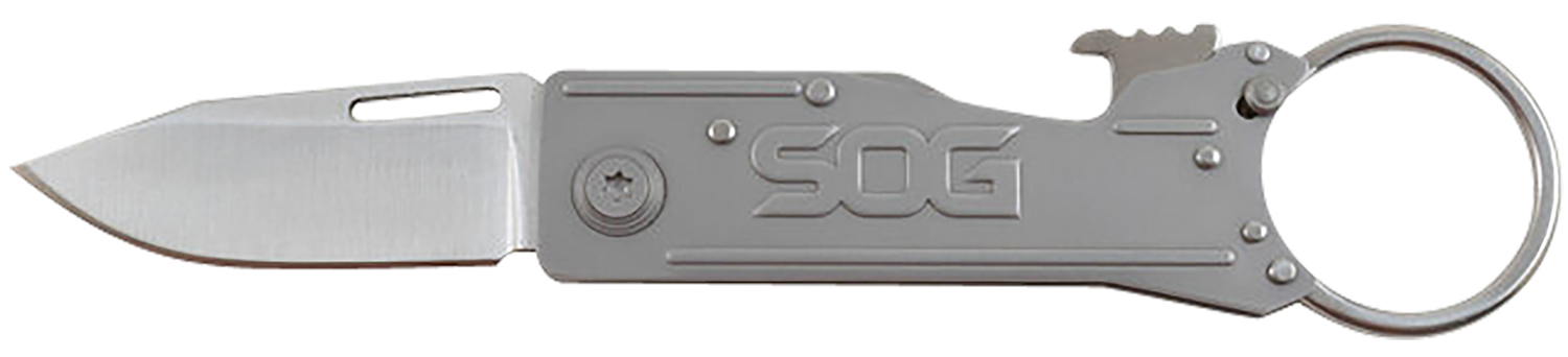 S.O.G SOG-KT1001-C KeyTron 1.80" Folding Plain Clip Point Grey 5Cr13MoV SS Blade/ Grey Stainless Steel Handle