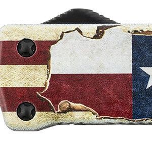 Templar Knife SZTX321 Premium Weighted Texan Small 3" OTF Drop Point Plain Black Oxide Stonewashed D2 Steel Blade, 4.50" Red/White/Blue w/"The LONE STAR State" Aluminum Zinc Alloy Handle