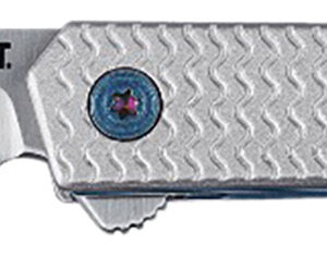 CRKT 7081 CEO Microflipper Micro 2.36" Flipper Drop Point Plain Satin 12C27 Sandvik Blade, Silver Textured w/Blue Liner & Accents Aluminum Handle, Includes Pocket Clip