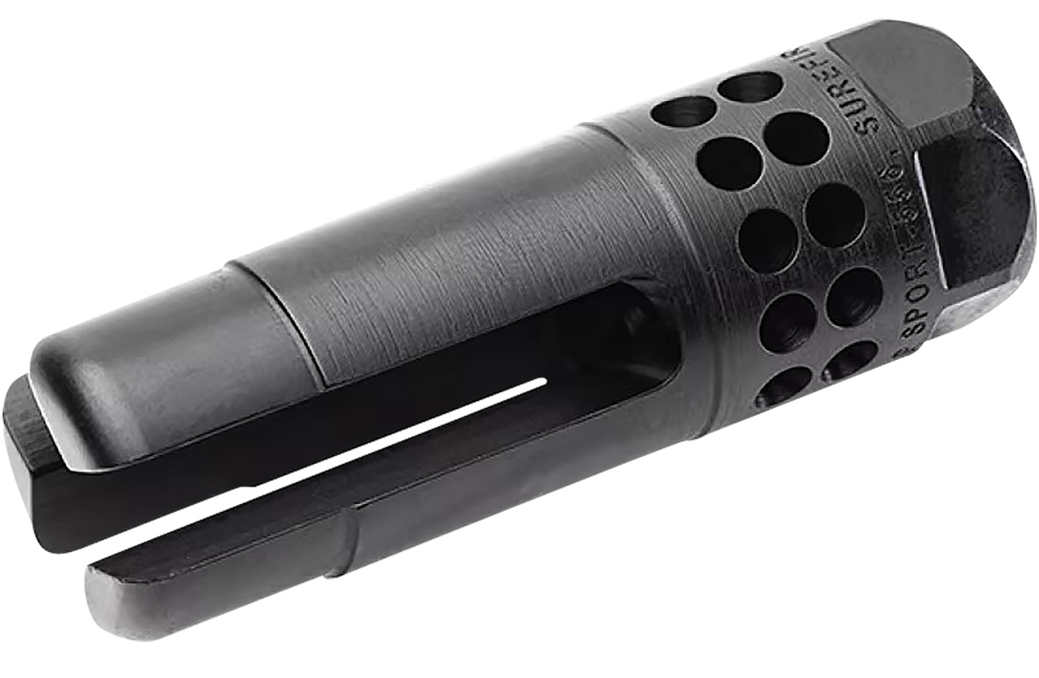 SureFire WARCOMPSPORT7625824 Warcomp Sport Flash Hider 30 Cal (7.62mm NATO) 5/8"-24 tpi, Open Tine 3-Prong, Ported Black Stainless Steel for AR/M4 Platform