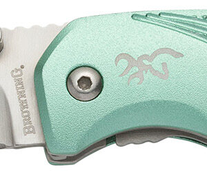 Browning 3220360 Allure EDC 2.88" Folding Drop Point Plain 7Cr17MoV SS Blade, Mint Green Textured Anodized Aluminum Handle, Includes Pocket Clip