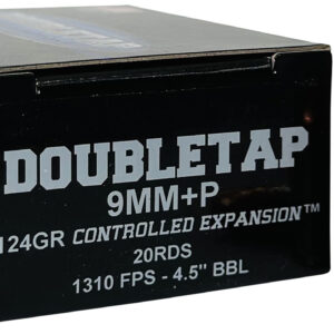DoubleTap Ammunition 9MM124HP209mm+P Luger 124gr Controlled Expansion JHP 20 Per Box/50 Case