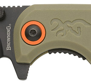 Browning 3220513 Buckmark Slim EDC 3.13" Folding Drop Point Plain Black Oxide D2 Steel Blade, Sage Textured Polymer Handle