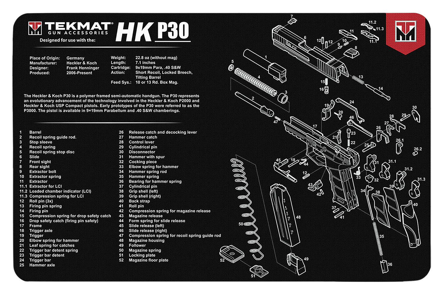 TekMat TEKR17HKP30 HK P30 Cleaning Mat Black/White Rubber 11"x17" HK P30 Parts Diagram