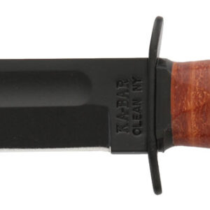 Ka-Bar 1250 Short USMC 5.25" Fixed Clip Point Plain Black 1095 Cro-Van Blade, Brown Leather Handle, Includes Sheath