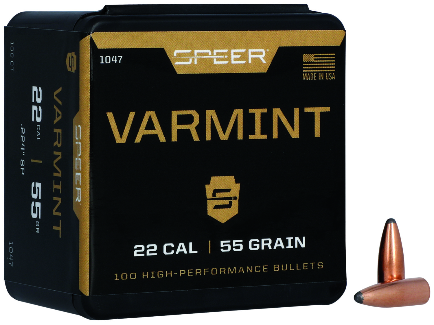Speer 1047 Varmint 22Cal 55gr Jacketed Soft Point 100 Per Box/5 Case