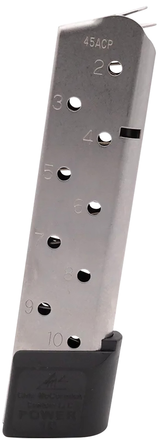 CMC Products 15150 Power Mag 10rd 45 ACP Fits 1911 Government Stainless Steel w/ Black Base Pad