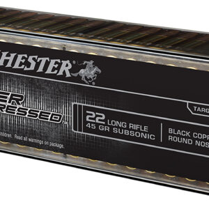 Winchester Ammo SUP22LR Super Suppressed 22LR 45gr Black Copper Plated Round Nose 100 Per Box/20 Case