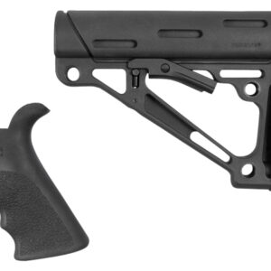 Hogue 15056 OverMolded Combo Kit Collapsible Black OverMolded Rubber Black Synthetic & Black Rubber Grip for AR15, M16 with Mil-Spec Tube (Tube Not Included)