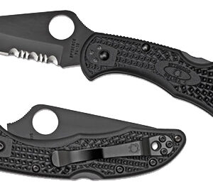 Spyderco C11PSBBK Delica 4 Lightweight 2.88" Folding Part Serrated Black TiCN VG-10 SS Blade/Black Textured FRN Handle Includes Pocket Clip
