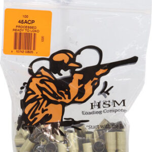 HSM BRASS 45 ACP ONCE FIRED - UNPRIMED 100 PACK