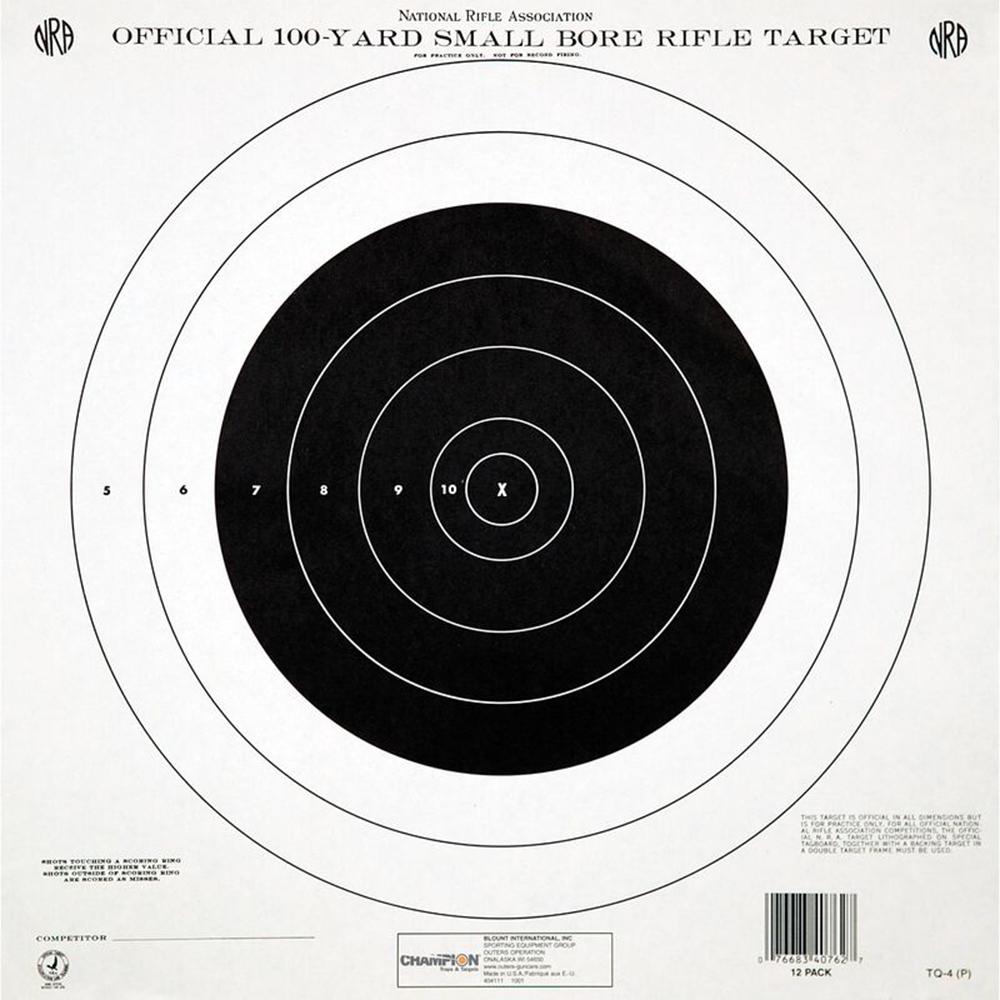 Champion Official NRA Paper Targets TQ-4(P) 100 yd Small Bore Rifle Single Bull 100/ct