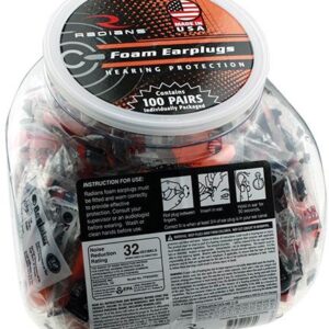 Radians 100 pairs of Uncorded Foam Earplugs in Poly Bags in a Jar