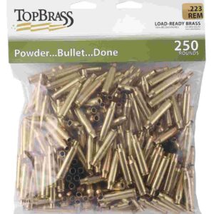Top Brass Unprimed Remanufactured Rifle Brass .223 Rem Bagged Header Card Grade A+ 250/ct