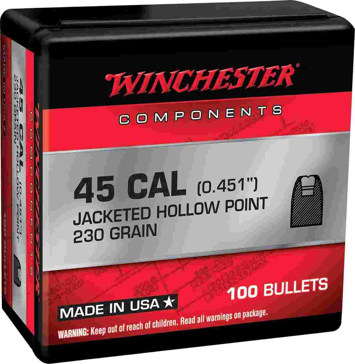 Winchester JHP Bullets .45 cal .451" 230gr 100/ct