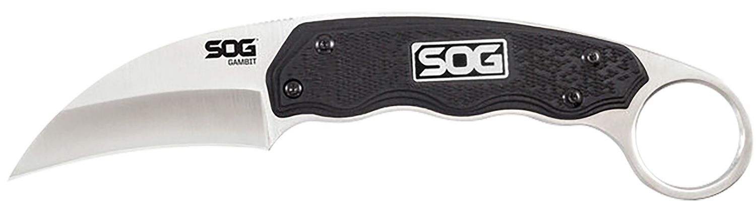 S.O.G SOG-GB1001-C Gambit 2.58" Fixed Sheepsfoot Plain Satin Polished 7Cr17MoV SS Blade Black GRN Handle Includes Sheath