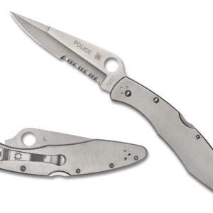 Spyderco C07PS Police 4.13" Folding Plain Satin VG-10 SS Blade/Satin Stainless Steel Handle Includes Pocket Clip