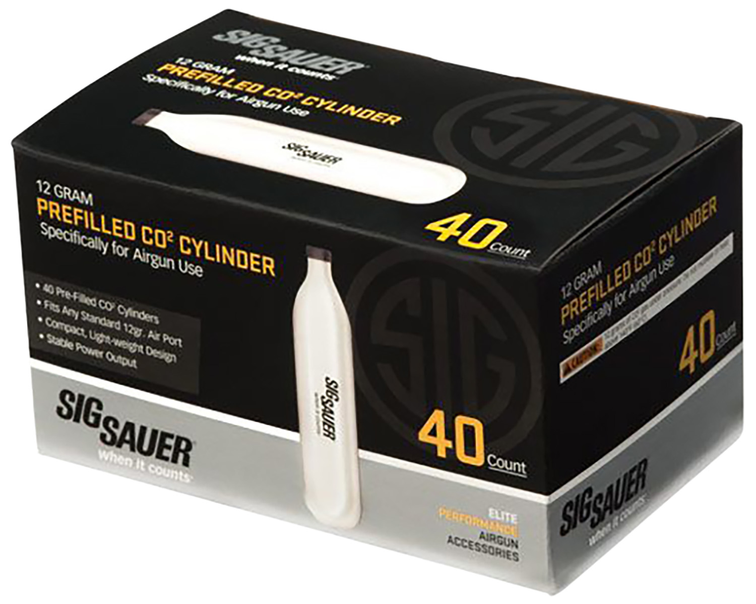 Sig Sauer Airguns AC1240 CO2 Cylinders Cartridges, 12 Grams, 40 Per Box
