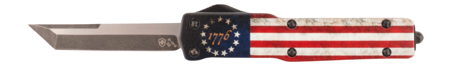 Templar Knife MZBRF121 Premium Weighted Betsy Ross Flag Slim 3.16" OTF Dagger Plain Black Oxide Stonewashed Powder Coated D2 Steel Blade, 4.93" Betsy Ross Flag Aluminum Zinc Alloy Handle