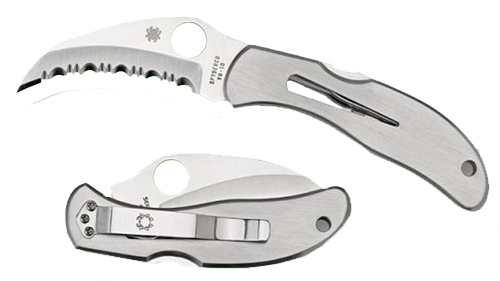 Spyderco C08S Harpy 2.75" Folding Hawkbill Serrated VG-10 SS Blade Stainless Steel Handle Includes Pocket Clip